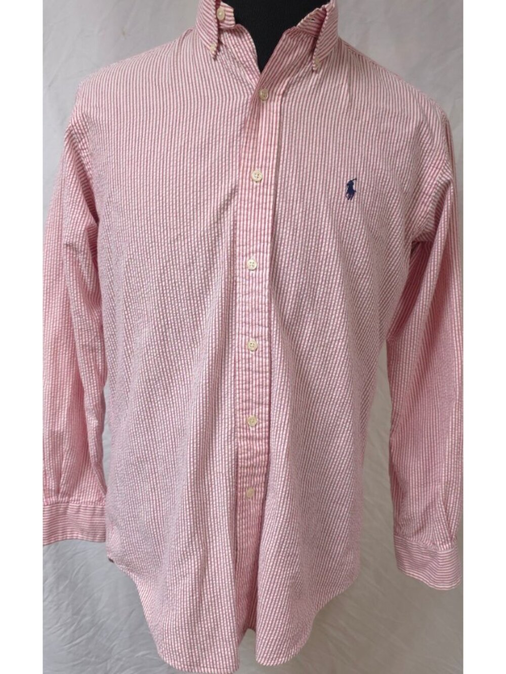 Ralph Lauren Mens Small Red Stripe Textured Long Sleeve Button Classic Fit Shirt